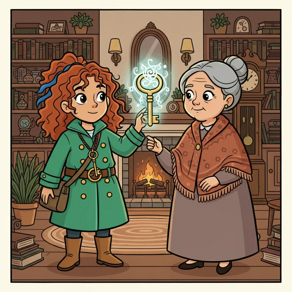 As Lila touched the key, a faint, ethereal glow emanated from its handle, revealing a strange, swirling symbol. Intrigued, she rushed to her grandmother, who simply said, "Some doors must be opened at the right time."