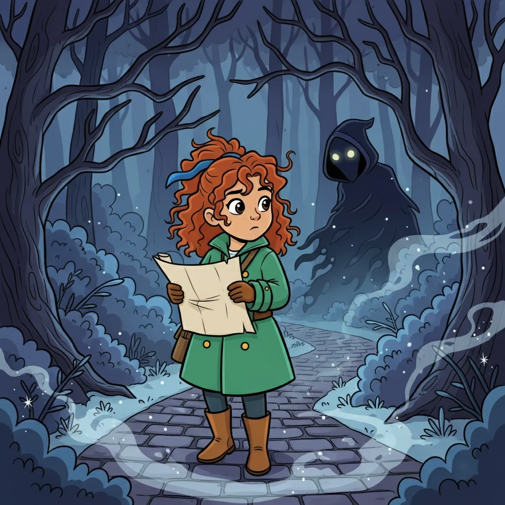 As she followed the map, a shadowy figure began to appear in the periphery, always watching, always searching. The air grew cold whenever it was near, sending shivers down Lila's spine. It was clear she was not alone in her quest.