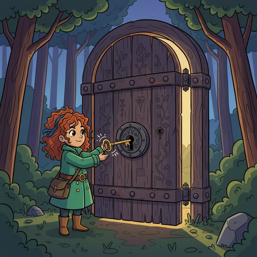 In the clearing, stood the colossal wooden door from her dream. It was weathered and worn, but still magnificent. With trembling hands, Lila inserted the key and turned it. The lock clicked, and the door began to creak open.
