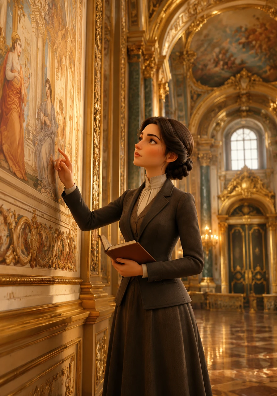 Tra le sale dorate dei palazzi imperiali, Elena analizzava ogni affresco e ogni dettaglio architettonico, riconoscendo lo stile inconfondibile degli artisti italiani chiamati dagli Zar. Ogni scoperta era un nuovo tassello che si aggiungeva alla sua grande ricerca sulla bellezza condivisa tra due mondi.