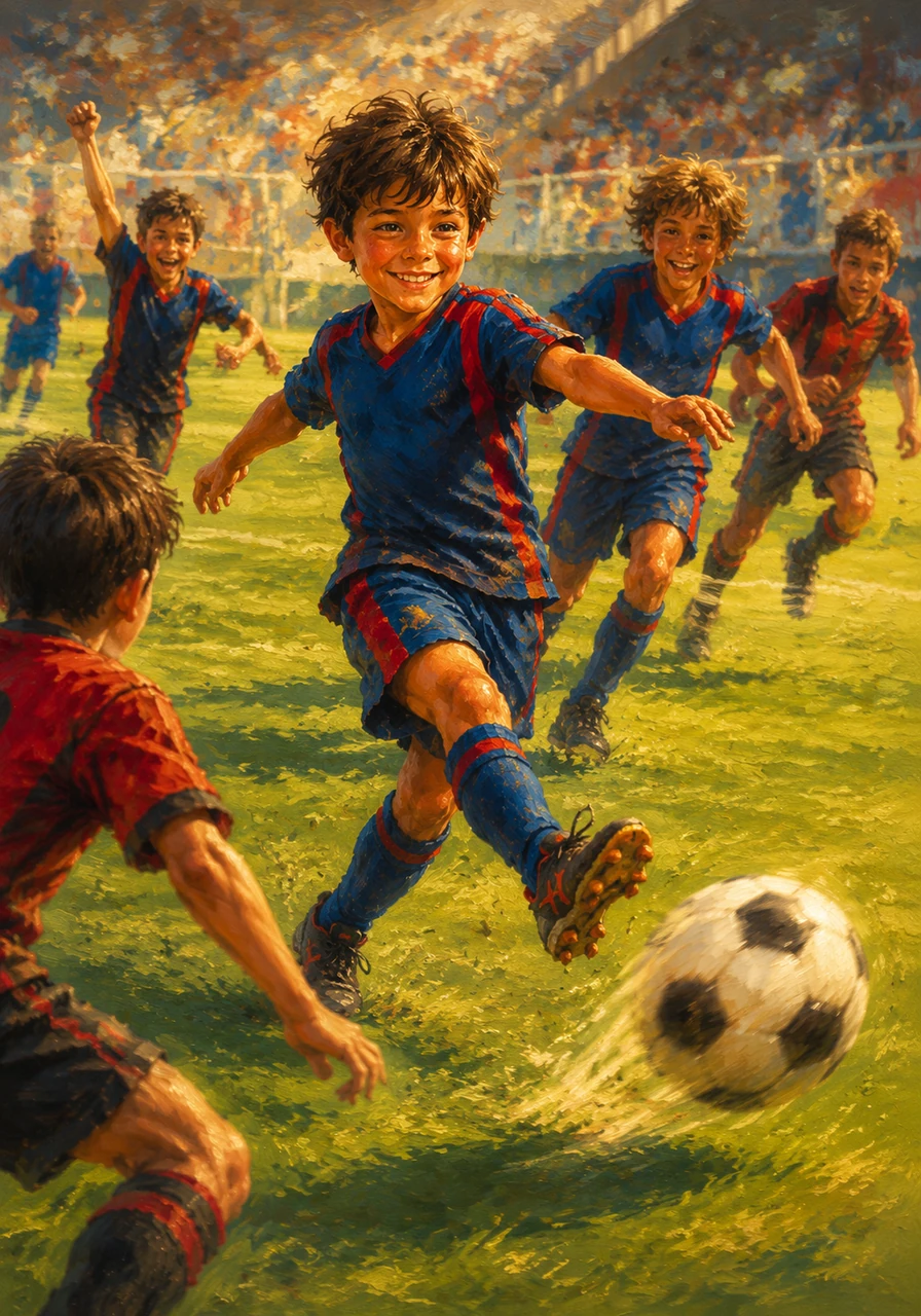 When the second half started, Leo changed his strategy and began passing the ball to his friends. The team moved together like a well-oiled machine, smiling as they easily worked their way around the defenders.