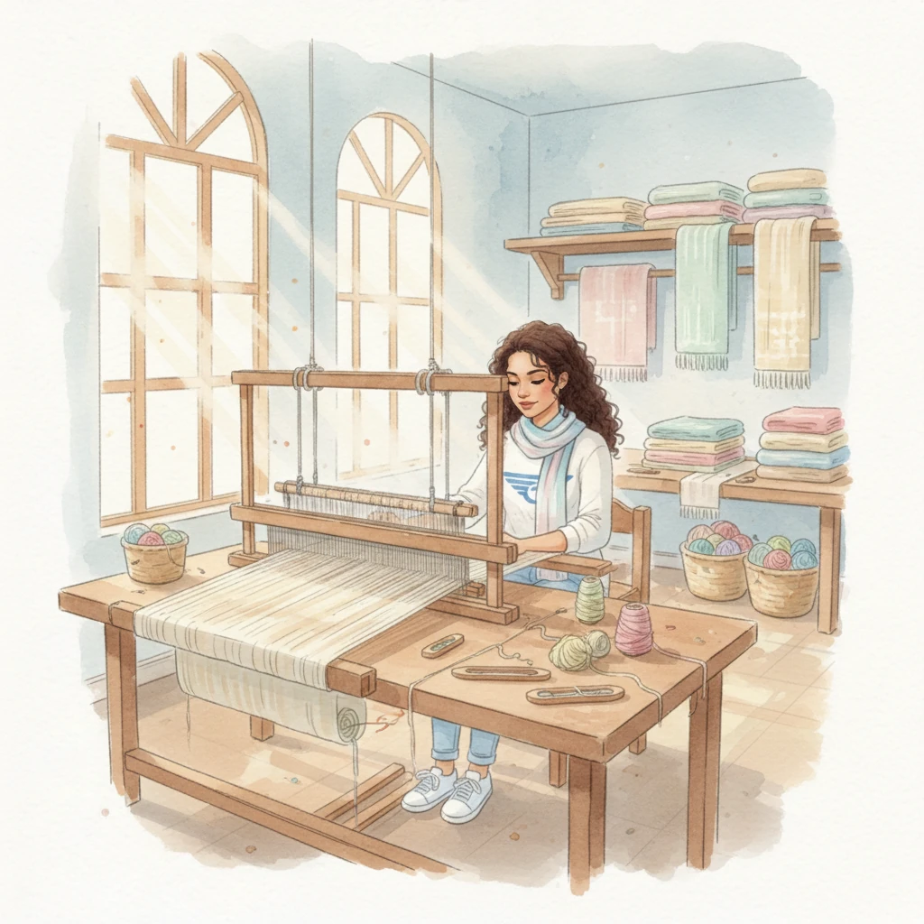 At the Amjad Textiles workshop, skilled hands worked with natural, eco-friendly fabrics. Soft light filtered through the windows, highlighting the delicate threads being transformed into durable, beautiful textiles. Every stitch was a testament to quality and care for the environment.
