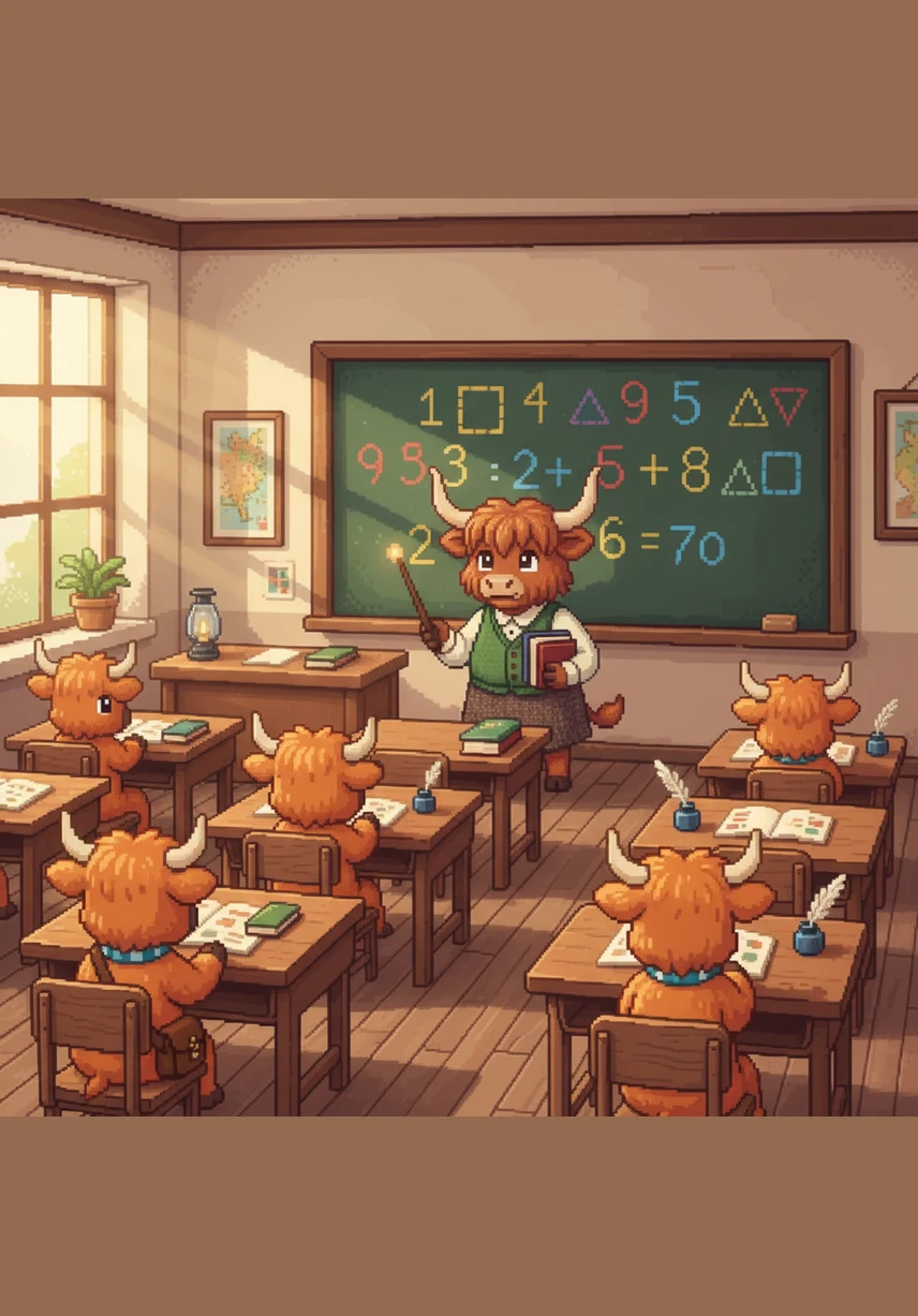 Inside the cozy classroom, the sun shone on the wooden desks and the big chalkboard. Mrs. O’Leary started the maths lesson, drawing colorful numbers and shapes that danced across the board.