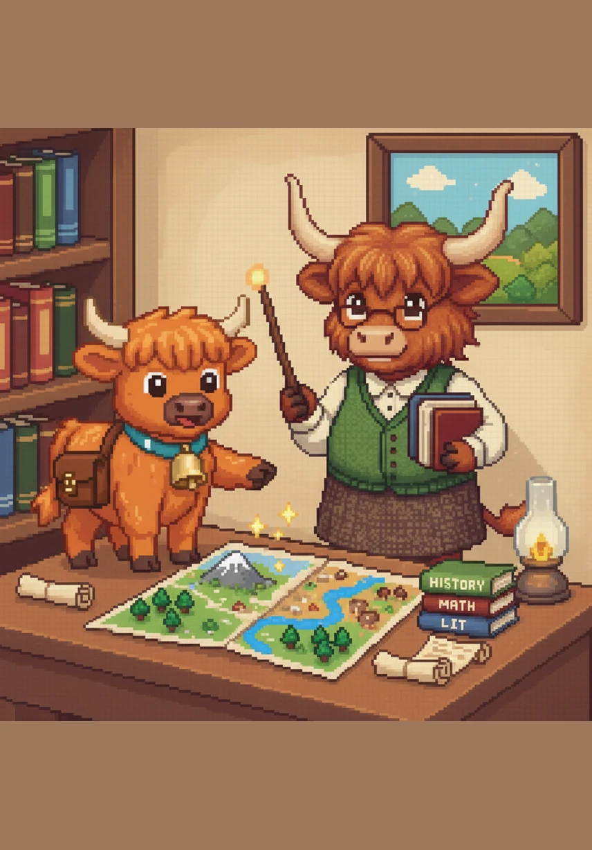 Curio turned to his friend and used another sentence from his lanyard: I don’t know and I think you could help me. They put their heads together, their long fur touching, and solved the puzzle as a team.