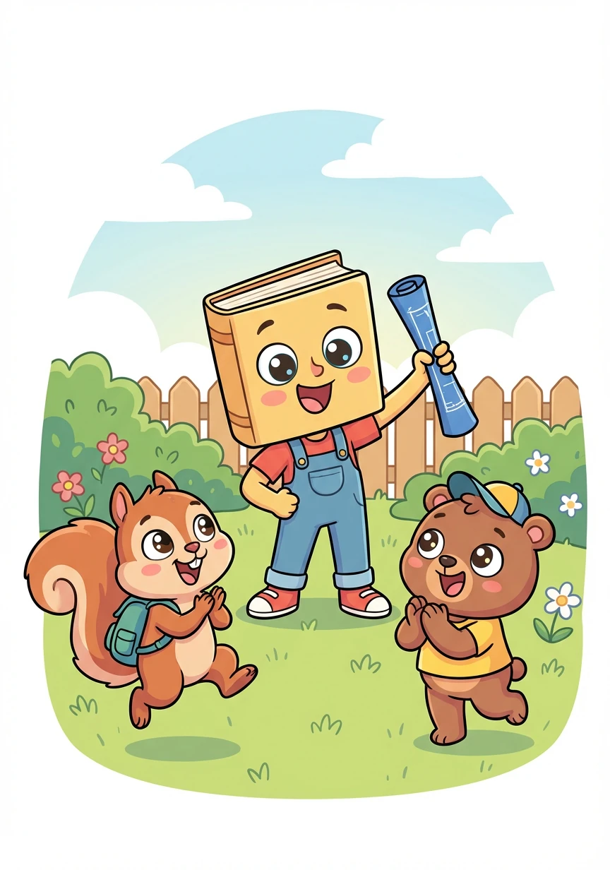 Читайка делится своей идеей с друзьями во дворе. Они в восторге от его задумки и обещают помочь в разработке приложения.