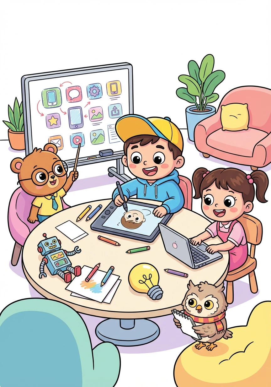 Друзья Читайки, каждый со своими талантами, собираются вместе, чтобы создать прототип приложения. Они рисуют интерфейс, пишут код и придумывают забавные функции.