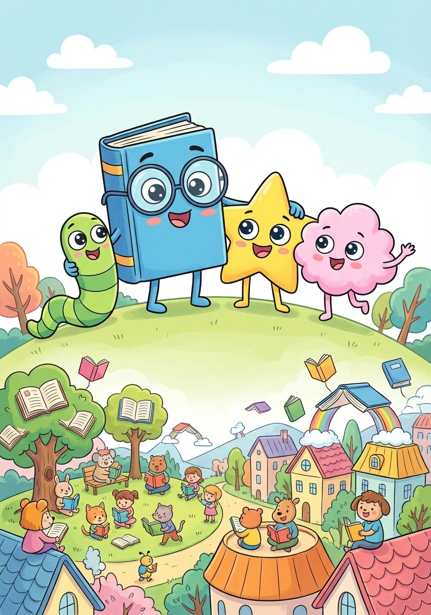 Читайка и его друзья с гордостью смотрят на свой успех. Они понимают, что их мечта сбылась, и теперь чтение доступно каждому.