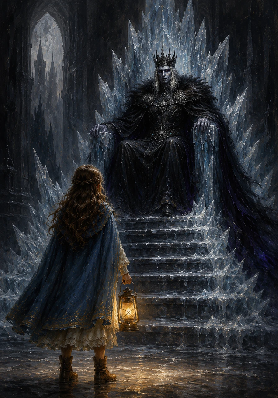 She finally reached the Shadow King’s fortress, a towering spire of jagged stone where no light had touched for a thousand years. The King sat alone on a throne of ice, his eyes like empty voids that seemed to pull at the very warmth of Elara’s soul.