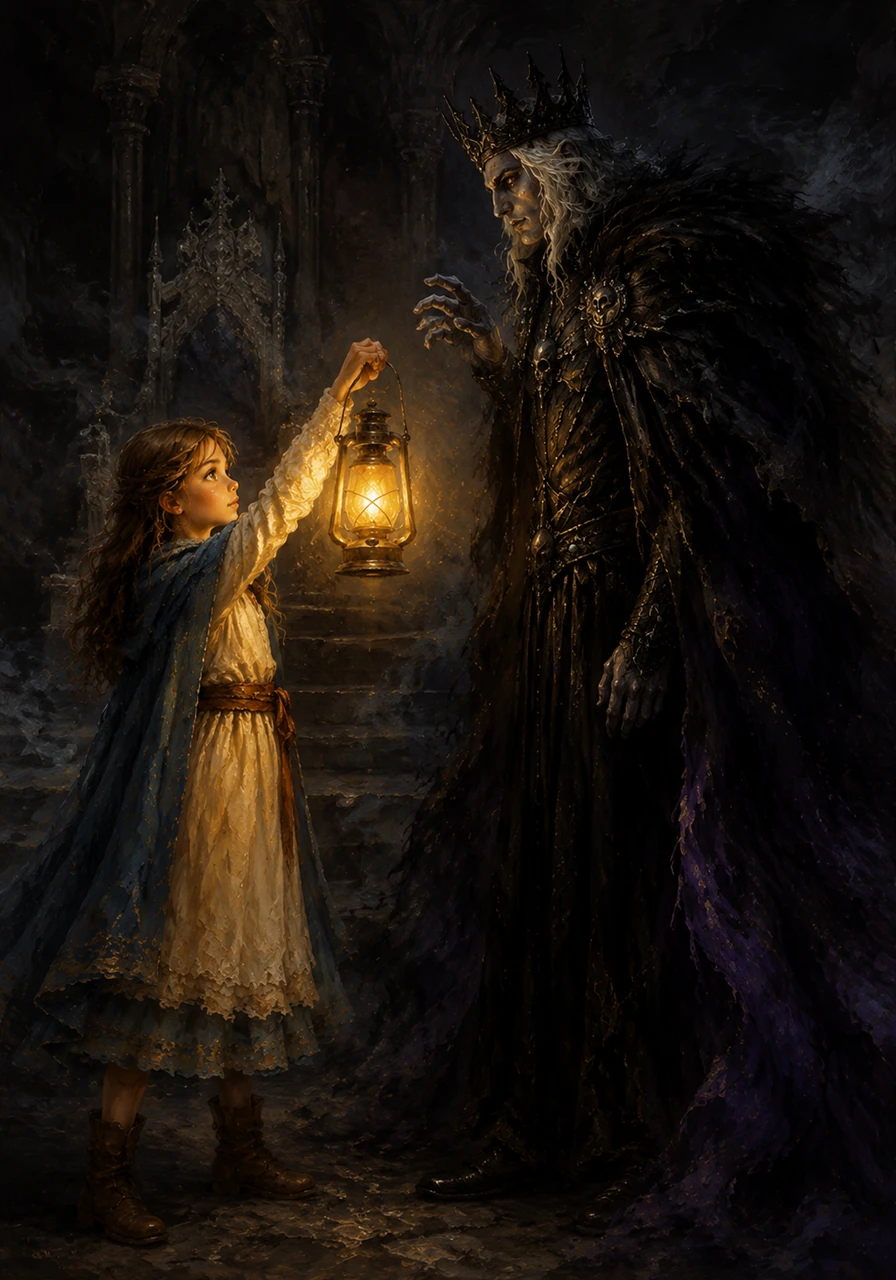 The King commanded Elara to extinguish her lantern, promising her a kingdom of eternal, silent peace where no one could ever be hurt again. Elara stepped forward and held the light toward his face, refusing to let the darkness define the world's future.