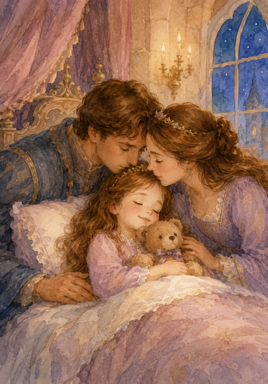 Charlotte climbs into her bed, tucked in tightly with her favorite plush bear, Barnaby. Her parents kiss her forehead and whisper that she will get the brightest, happiest dreams right here in her cozy castle.