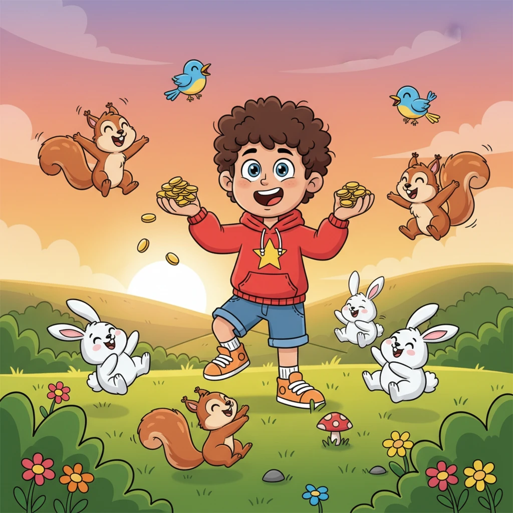 Pip immediately invited all his friends – bouncy bunnies, giggling squirrels, and chirping birds – to play. They spent hours bouncing, tumbling, and laughing until the sun dipped below the horizon. Pip felt like the luckiest creature in the entire world, beaming from ear to ear.