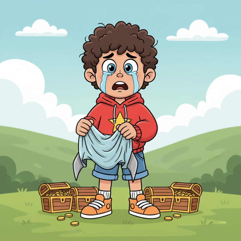 Pip's eyes widened in disbelief, then filled with tears. He frantically tried to pull on the deflated fabric, hoping to find a hidden pump, but it was just a sad, empty shell. A heavy feeling settled in his chest as he realized his beautiful gift was truly gone.