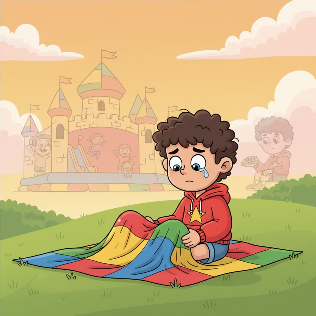 Pip sat quietly beside the flat canvas, a single tear rolling down his cheek. He remembered the joyous laughter, the vibrant colors, and the sheer magic of his bouncy castle. In that quiet moment, Pip understood the true meaning of gratitude and vowed never to take anything for granted again.