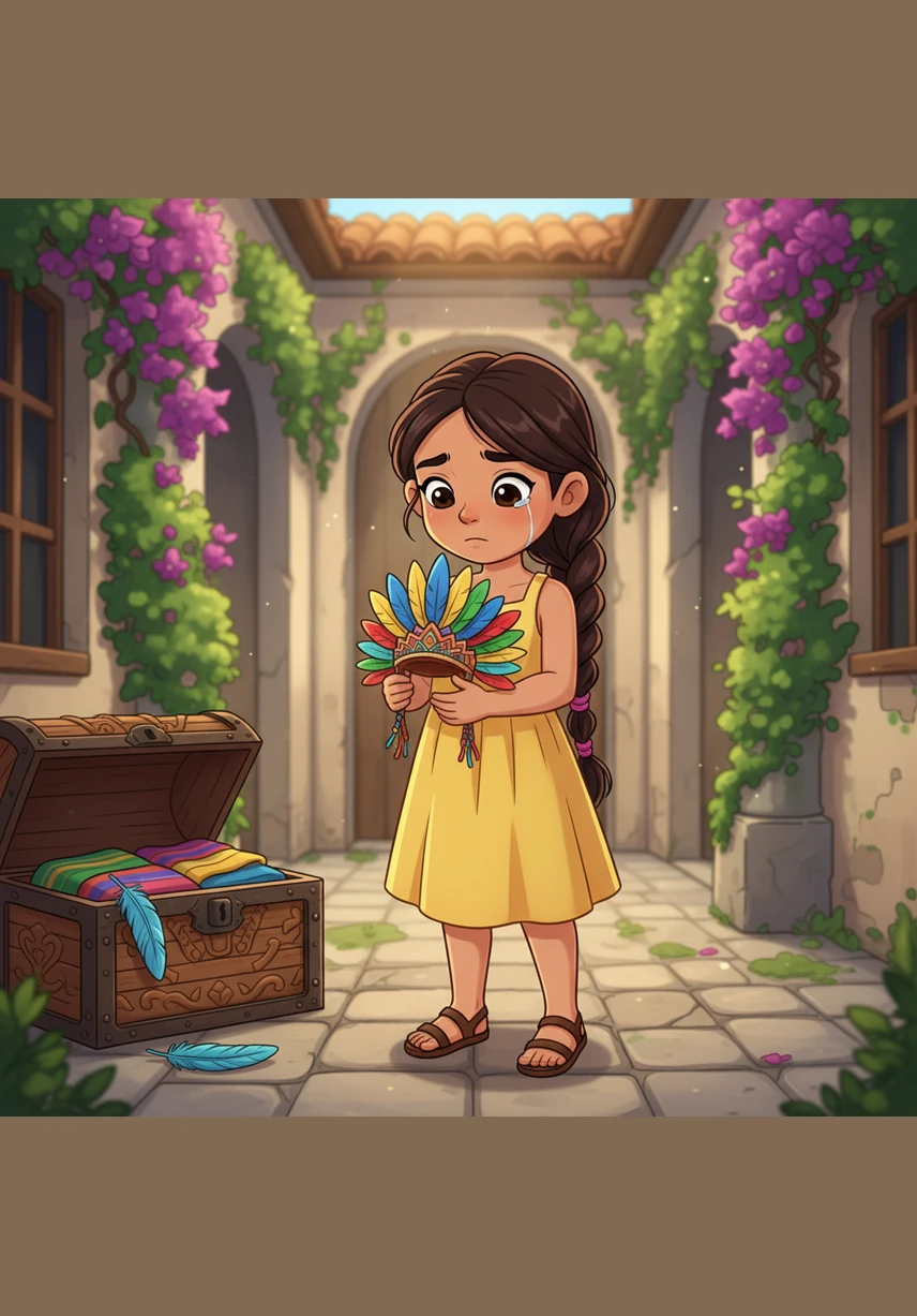Inside the quiet courtyard, Ana bows her head in a moment of prayer, offering thanks for her family and her heritage. She understands now that the festival is not just about the bright colors and fun, but also a deep expression of faith and gratitude.