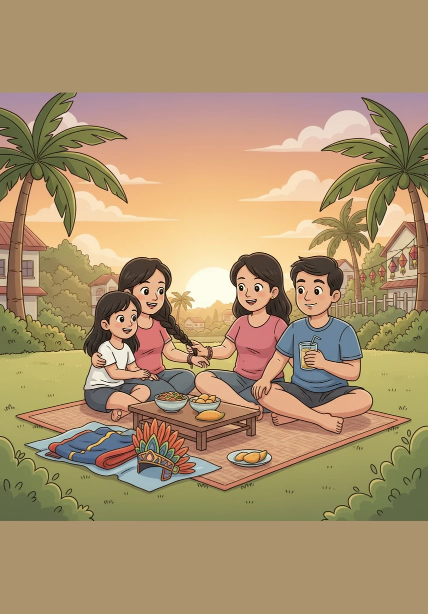 As the golden sun sets on a day she will never forget, Ana stands proudly with her friends, tired but happy. She has learned that through unity, culture, and faith, the people of the Philippines create something truly beautiful that brings everyone together.