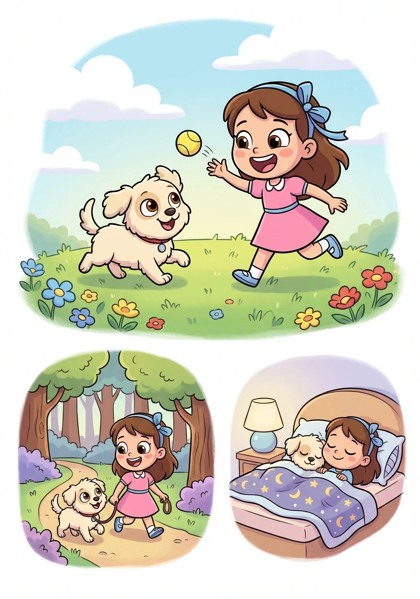 Lucky and Lily were inseparable. They played fetch in the meadow, went for walks in the woods, and snuggled together at night.