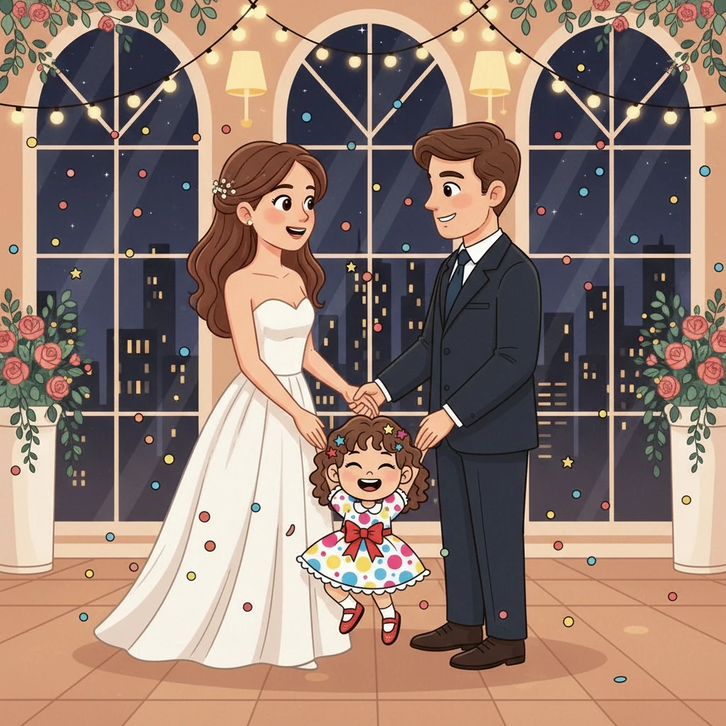 The city lights twinkled as Mommy and Daddy shared their first dance as husband and wife. They held each other close, dreaming of a future filled with love and happiness, a future that included Stella.