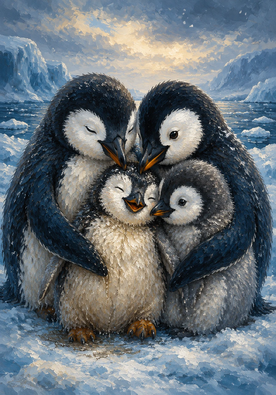 With one final, brave leap, Pippin dove into the water and swam the remaining distance, his body moving with the grace and speed he thought he had lost forever. He scrambled onto the thick ice shelf, safely collapsing into the warm, protective huddle of his family.