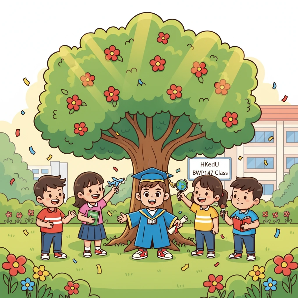 多年以後，樂學和朋友們重聚，他們分享著各自的成果，回憶著在香港教育大學BWP147班的美好時光。他們的友誼，就像那棵在陽光下茁壯成長的大樹，永遠繁茂。