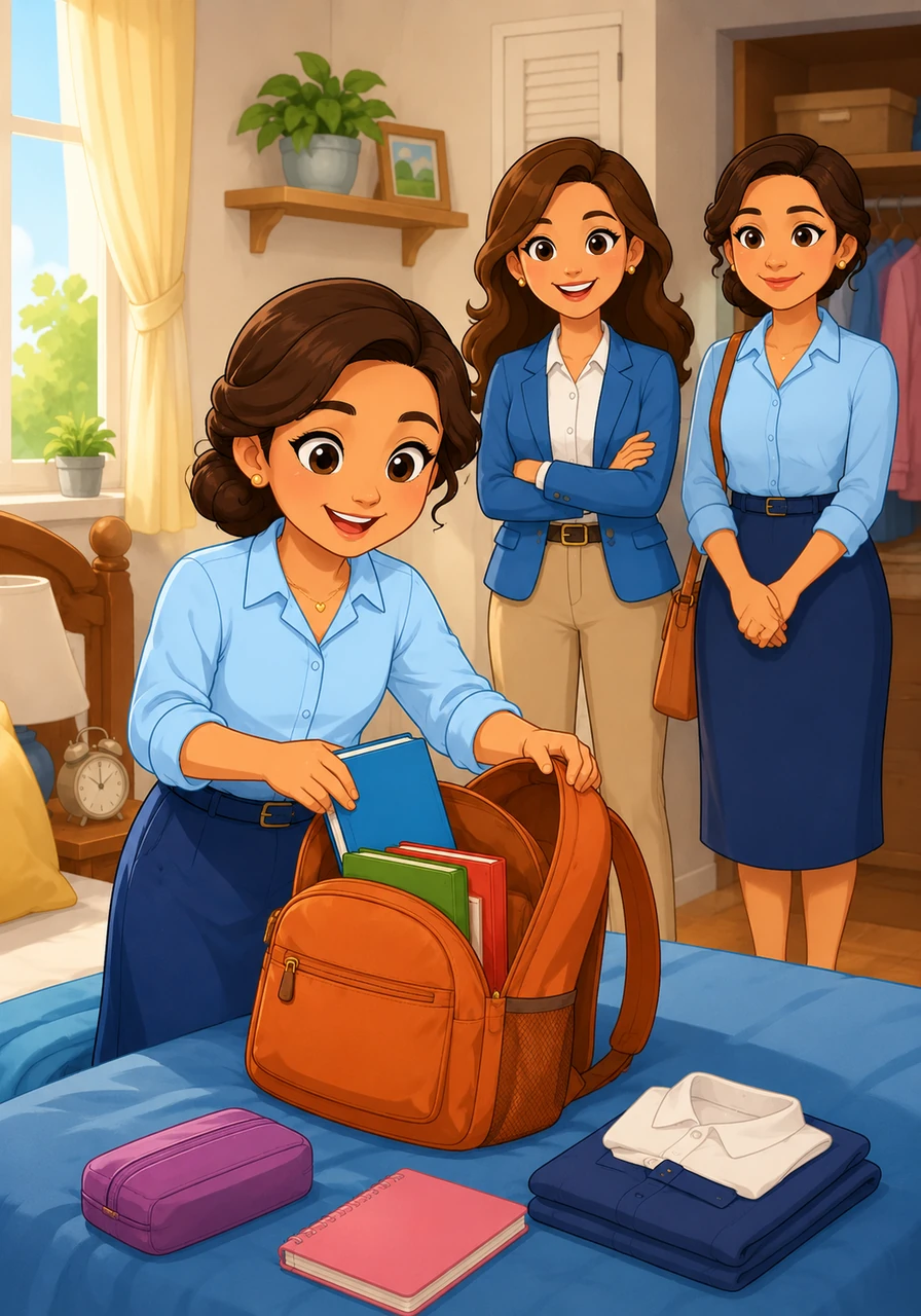 Arujan wakes up early with a bright smile, eagerly preparing her backpack for another day of learning. Her eyes sparkle with the excitement of discovering something new at school.