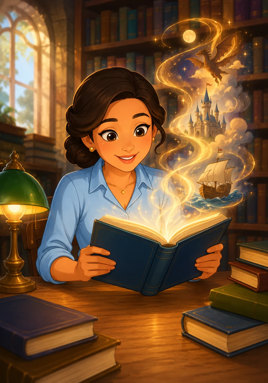 In the quiet magic of the school library, Arujan explores worlds beyond her imagination through the pages of a book. Reading opens her mind to endless possibilities and sparks her creativity.