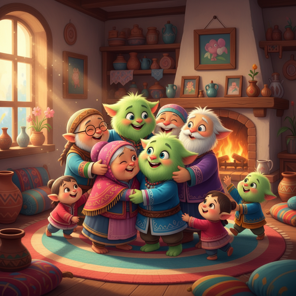 Nuoy started by introducing Ek to his family. There were giggles and hugs all around as Ek met aunts, uncles, and grandparents. He learned about their traditions and their close bond.