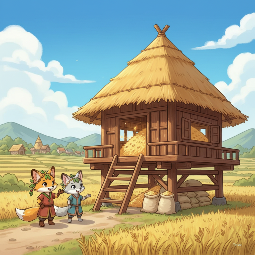 Nuoy showed Ek the granary, where the harvested rice would be stored. It was a large building, filled with the promise of food and sustenance for the community.