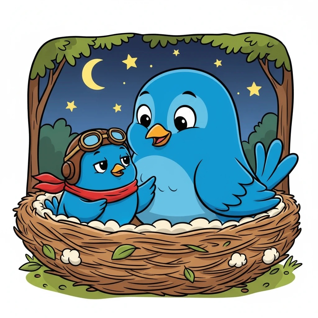 À noite, descansando no ninho ao lado da mamãe, Lalu diz baixinho: “Mamãe, eu não preciso estar perfeito pra voar.” Ela sorri e responde: “É isso mesmo, meu amor. Pra voar, só é preciso coragem.”