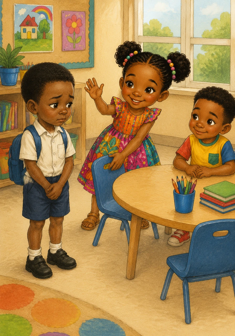 When a new boy named Leo arrives at school looking shy and nervous, Abby steps forward with a friendly wave. She offers him a seat at her table, making him feel welcome and safe in his new environment.
