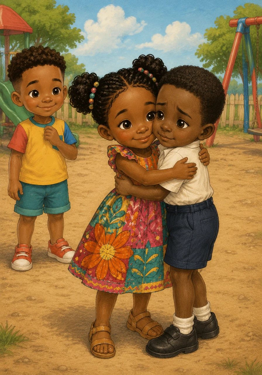 On the playground, her friend Kofi accidentally bumps into her while running, but Abby doesn't get angry or cry. She offers a warm hug and tells him she forgives him, turning a small accident into a moment of peaceful friendship.