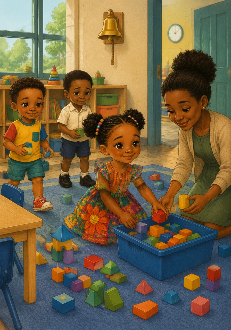 When the school bell rings, Abby stays behind for a few minutes to help her teacher pick up the colorful building blocks. She takes responsibility for her classroom, making sure everything is neat and ready for the next morning.