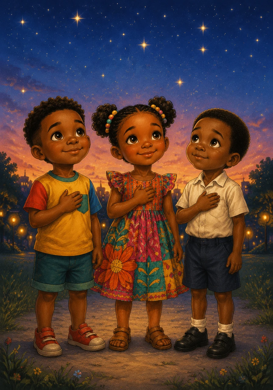 As the day ends and the stars begin to peek out, the children look up and promise to keep their hearts good and kind. They want to be little lights that shine brightly, making the whole world a warmer and better place for everyone.