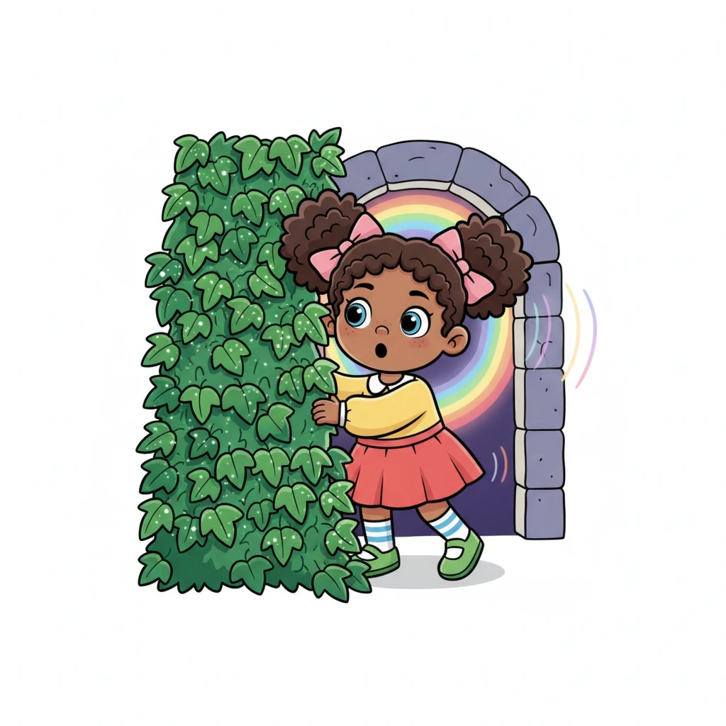 Behind a thick curtain of shimmering ivy, Lily discovered a small, glowing archway, barely visible to the casual eye. It pulsed with soft, rainbow colors, inviting her with a gentle hum into the unknown.