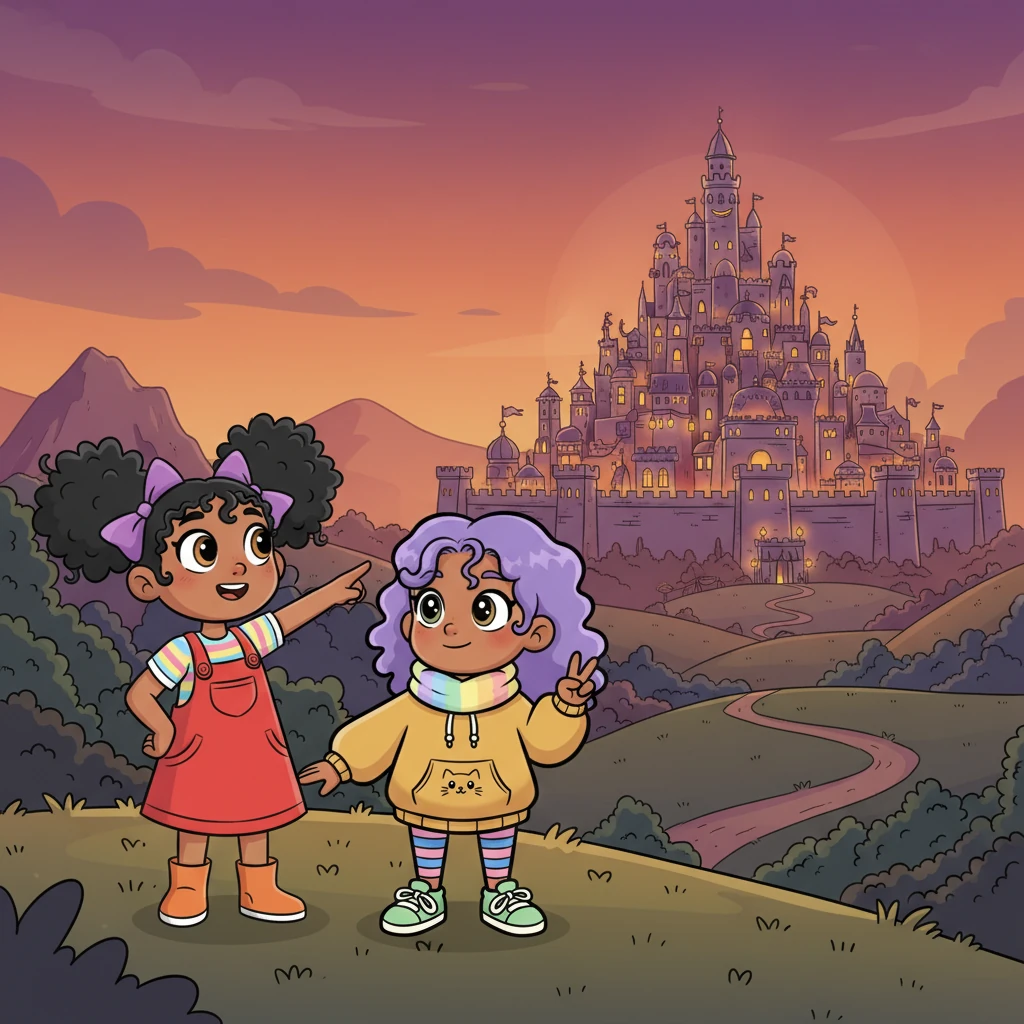 As dusk painted the sky in magnificent hues of orange and purple, they emerged from the wild beauty of nature to behold a magnificent, bustling city in the distance. Its towering walls and glowing lanterns promised new adventures and wonders within its ancient gates. Nachtschatten's eyes shimmered with curiosity.