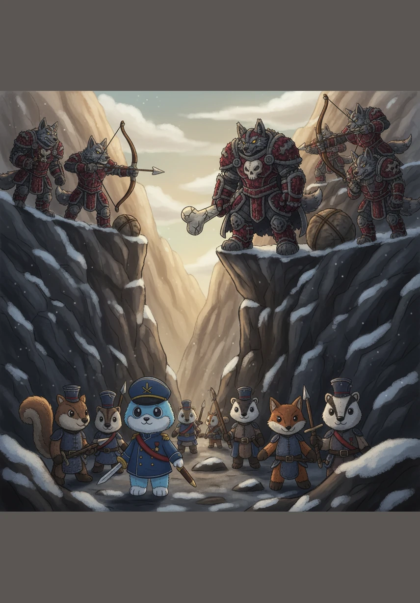 High above on the jagged cliffs, Hamix gave a silent signal with a polished silver mirror. Suddenly, hidden Dhala soldiers pushed massive boulders and logs over the edge, sealing the entrance and exit of the pass.