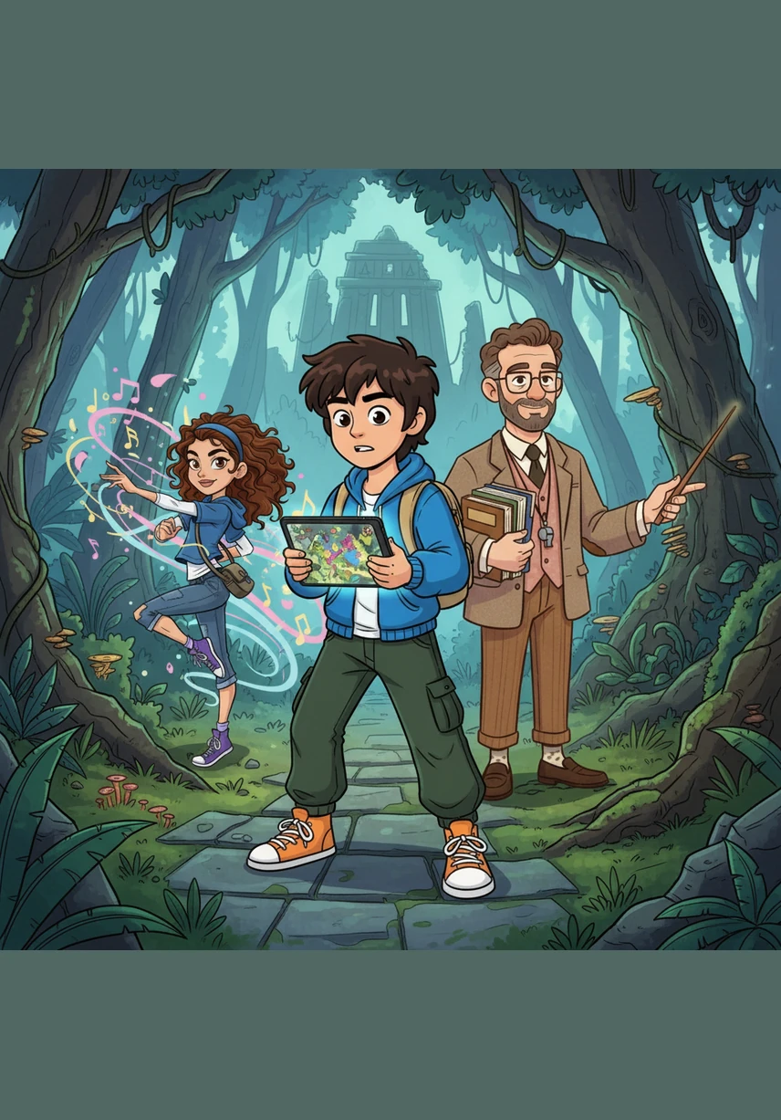 Leo uses a bright yellow highlighter to mark the most important facts about the solar system. He feels a sense of calm and curiosity, even as the noise around him grows louder and more chaotic.