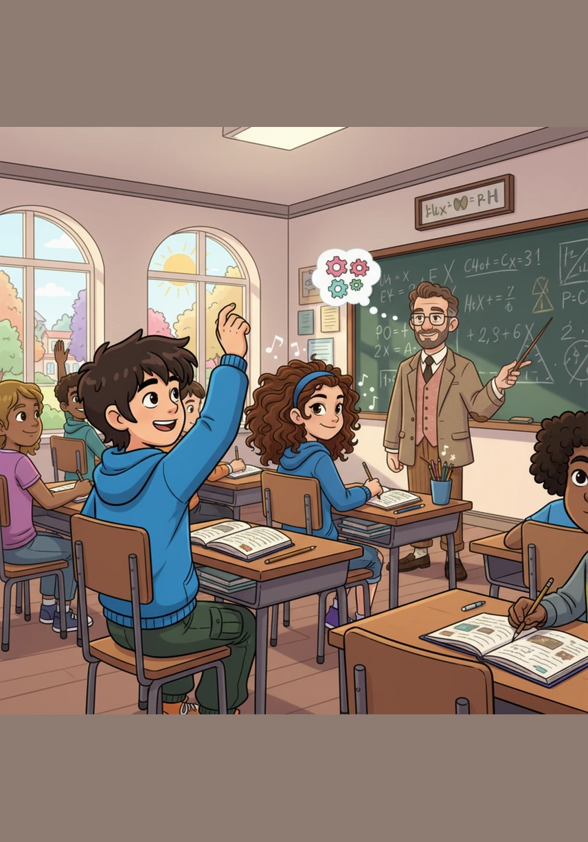 Leo turns his paper over and feels a surge of relief when he sees the questions. He picks up his favorite blue pen and begins writing his answers with steady, confident strokes.