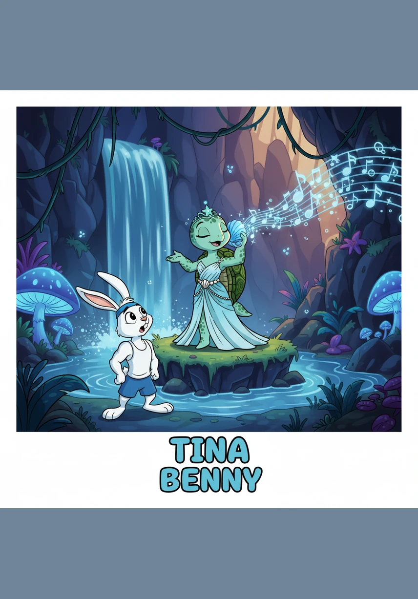Benny finds himself mesmerized by his own reflection in a shimmering stream, losing track of time as he fixes his headband for more photos. Meanwhile, Tina continues her slow and steady march, never once looking away from the finish line marked by the Great Oak.