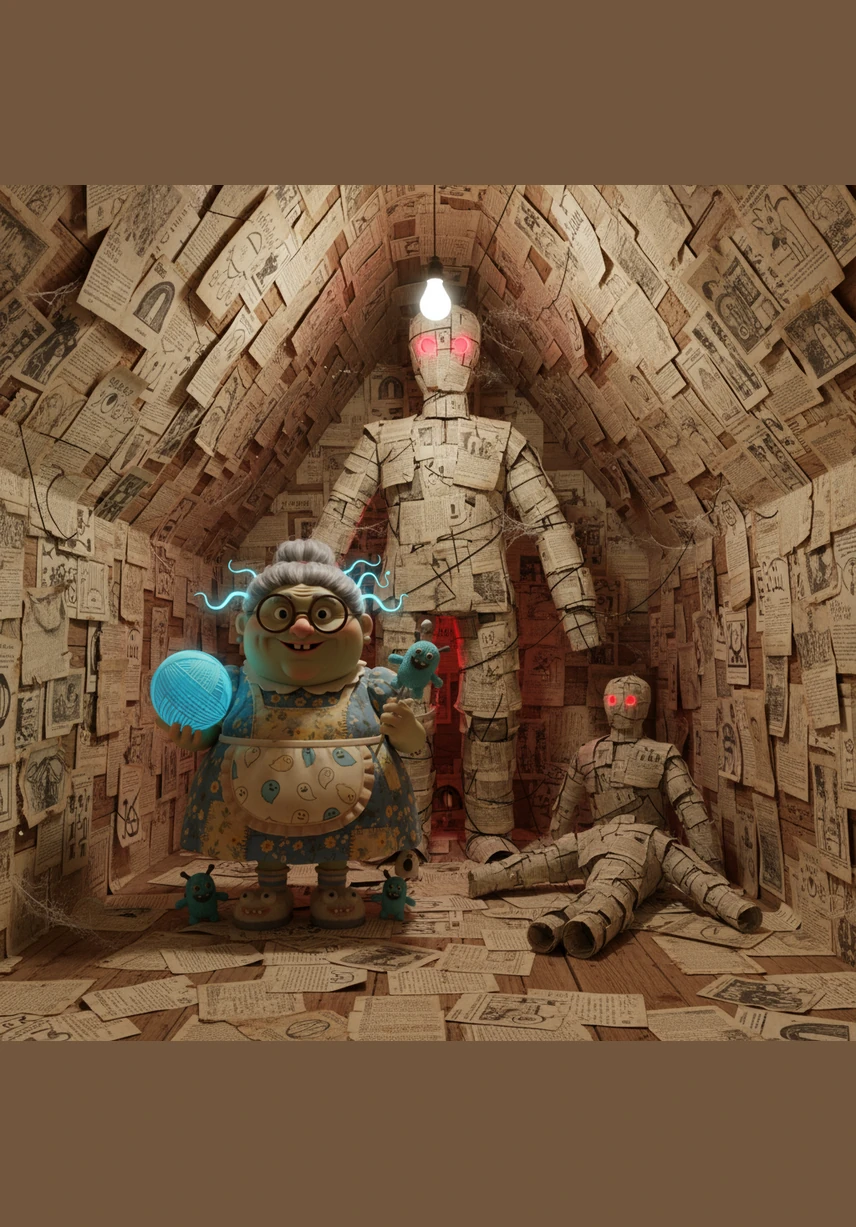 Suddenly, she is back in the attic, but the windows are gone and the walls are covered in thousands of unblinking eyes. The figure from the mirror stands in the center of the room, offering the silver box back to her with a silent grin.