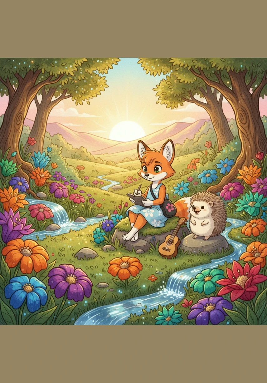 In a valley where the sun always shines and colorful flowers giggle in the breeze, lives a tiny fox named Lilo. She has the softest, fluffiest orange tail anyone has ever seen, but it has a mind of its own and never stays still.