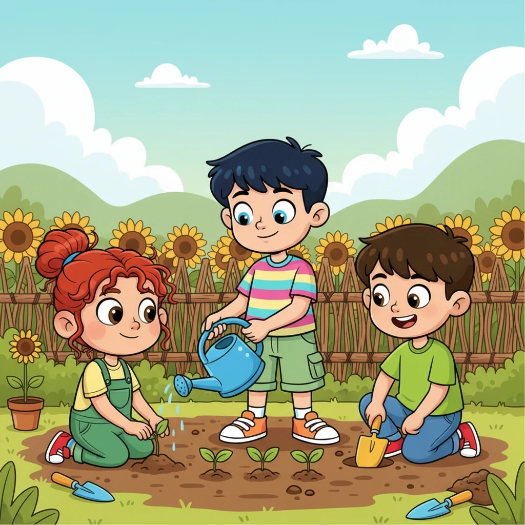 Mentre Leo annaffiava le piantine che Flora e Marco mettevano a dimora secondo il piano, notò quanto velocemente stavano facendo progressi. Vedeva i suoi amici sorridere e chiacchierare, e un piccolo calore si diffuse nel suo petto. Iniziò a sentire che faceva parte di qualcosa di bello.