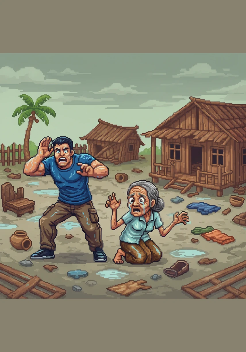 The landscape of the neighborhood is transformed into a zone of devastation as dozens of homes are left roofless. Piles of debris and twisted metal clog the alleyways, and the city's lights flicker and die, plunging everyone into darkness. Every gust of wind brings the sound of more structures failing.