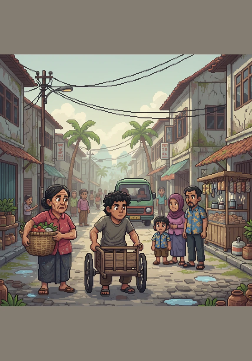 In the pale morning light, the people of Bandung emerge to help one another clear the wreckage. Despite the devastation, the spirit of the community remains unbroken as neighbors share food and work together to rebuild. Budi joins the effort, knowing that their strength lies in their unity.