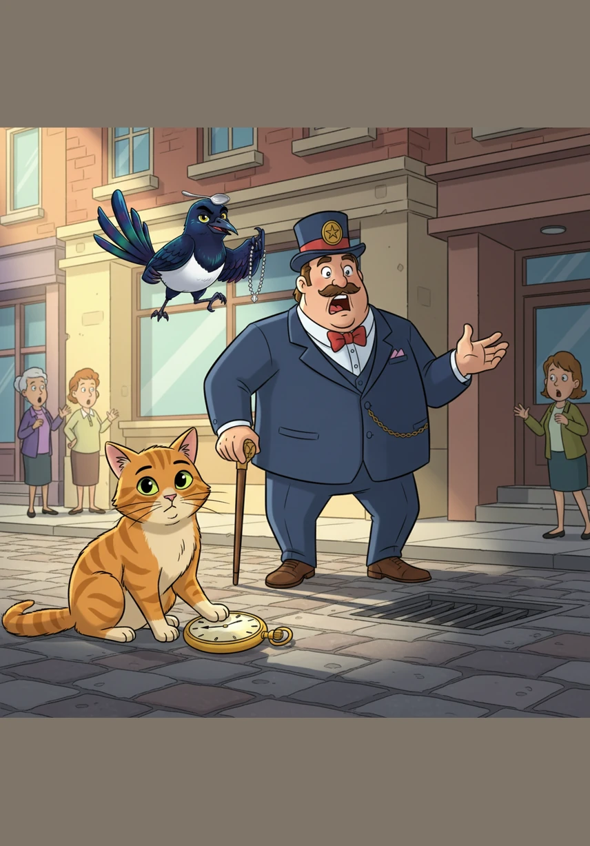 Oliver watched the chaos with a thoughtful tilt of his head, knowing that a frantic search wouldn't solve the mystery. He sat down on the sidewalk, pulled a small notebook from his collar, and began to sketch a map of the Mayor's morning walk based on the scent of peppermint tea.