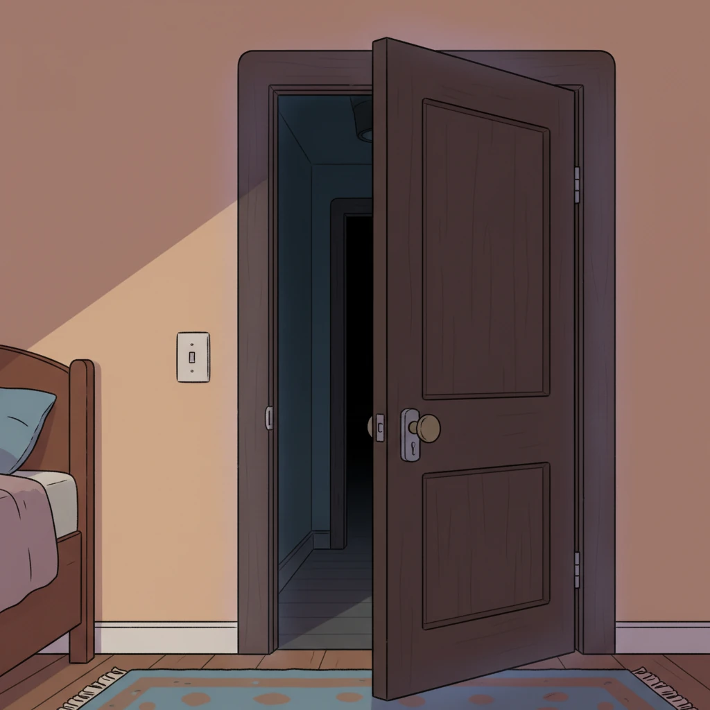 A door, previously latched, now stood slightly ajar, revealing a sliver of darkened hallway. No breeze, no tremor had opened it. A faint, almost imperceptible hum filled the air, a sound that wasn't a sound, but a feeling of profound wrongness.