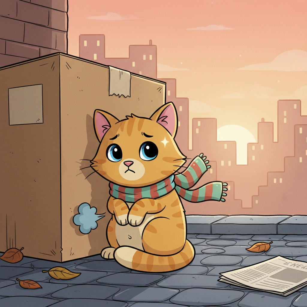 The chilly city wind made Bella shiver, and her tummy rumbled with hunger. She huddled close to a discarded cardboard box, trying to find a sliver of warmth. Even though things were tough, Bella never lost the tiny glimmer of hope that kept her going.