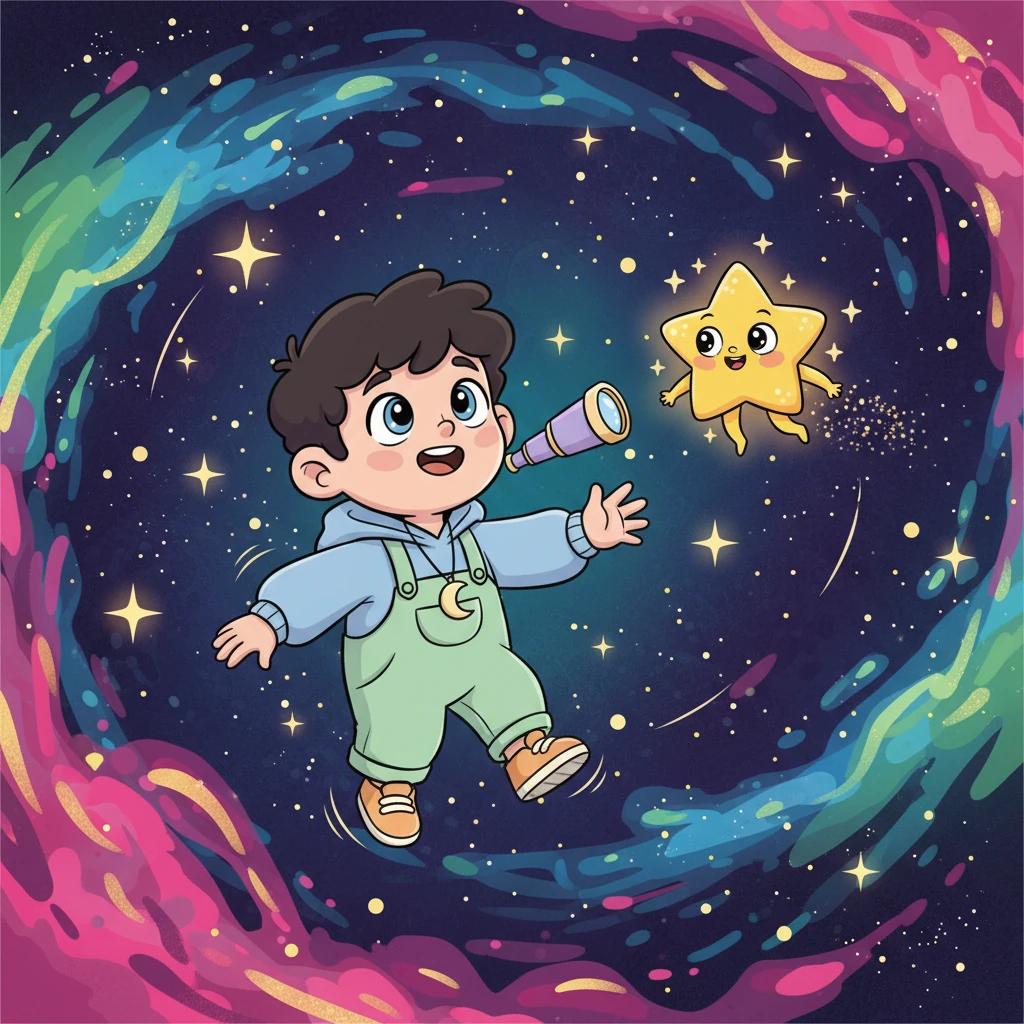 Împreună, Andrei și Steluța se avântară în spațiul vast, călătorind printre stele strălucitoare și nebuloase colorate. Universul se deschidea în fața lor, un spectacol magnific de minuni și mistere, exact așa cum Andrei visase. Era începutul unei prietenii cosmice și a nenumăratelor aventuri.