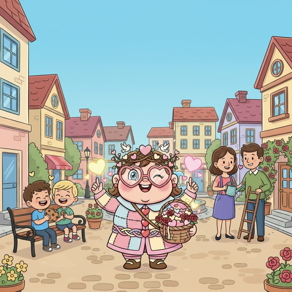 Next, she visited a bustling town, where she gracefully plucked feelings of friendship from children sharing their snacks and sweet smiles from neighbors helping each other. Her satchel grew heavier, swirling with a beautiful mix of emotions.