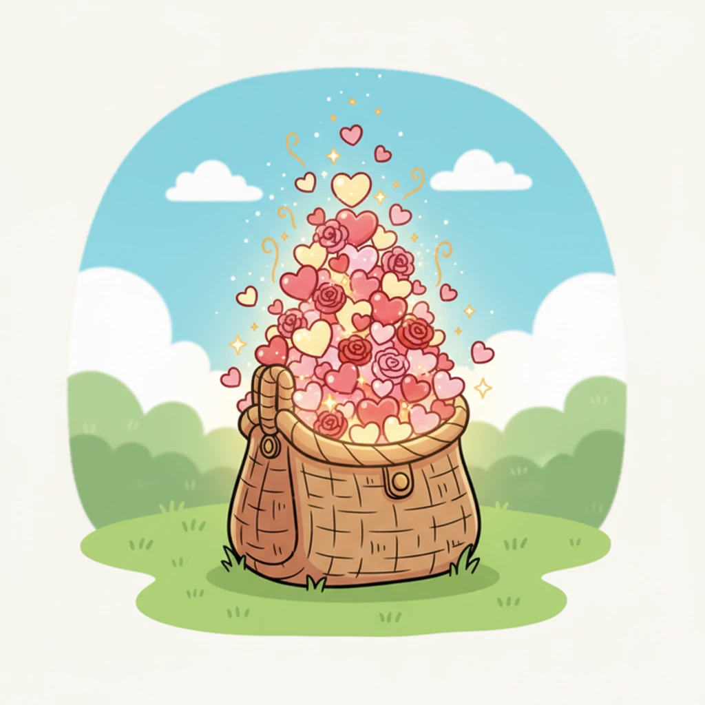 The satchel now overflowed, a kaleidoscope of pinks, reds, and golds, shimmering with pure, concentrated affection. It pulsed gently, a tiny sun of love, ready for its grand transformation.