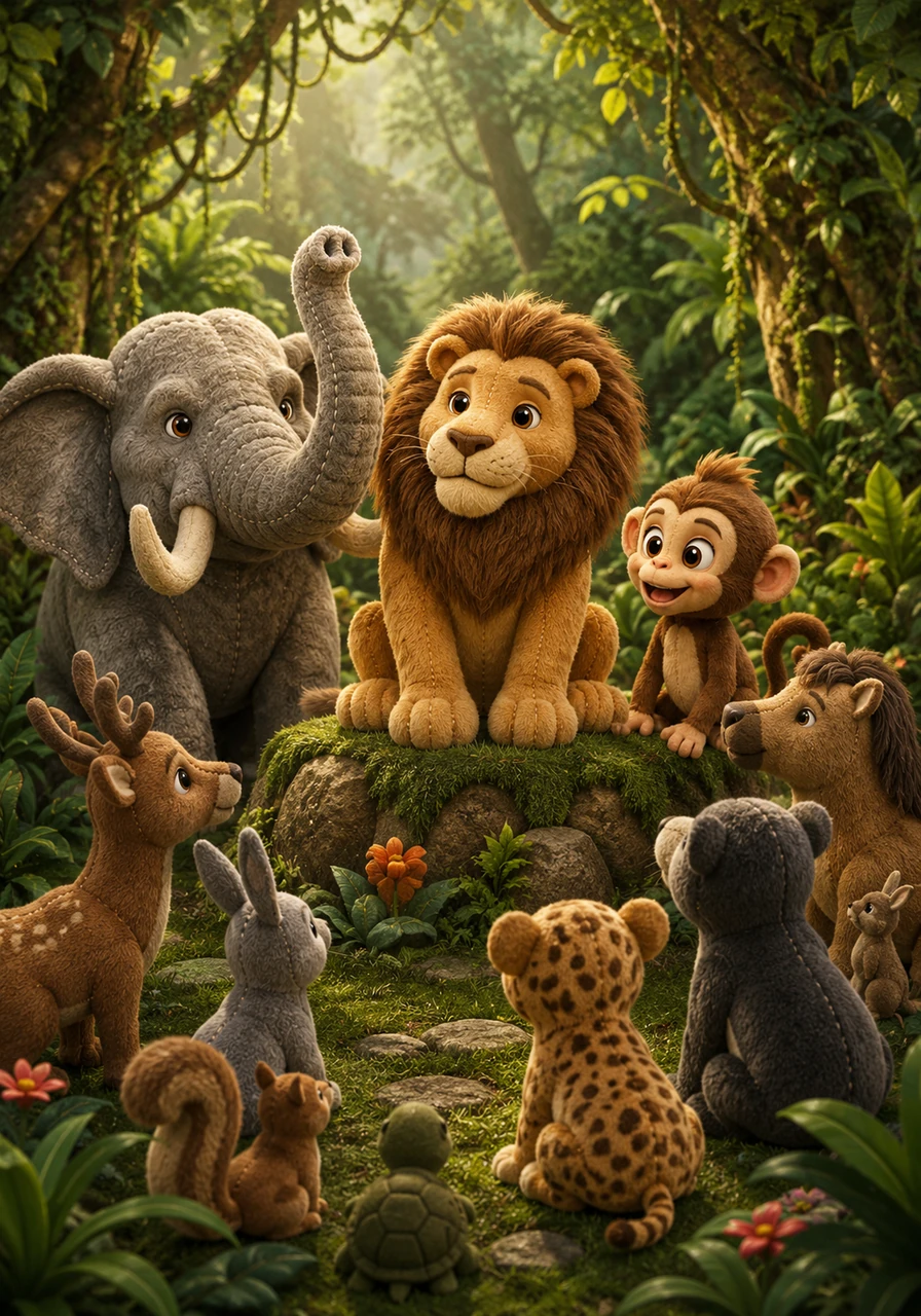 Deep within a lush, vibrant green jungle, King Singhraj the lion ruled with wisdom and kindness. Under his gentle guidance, animals of all shapes and sizes lived together in perfect peace and harmony.